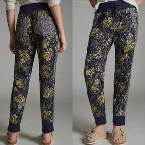 Anthropologie Kallie Floral Pull On Drawstring High Waist Ankle Jogger